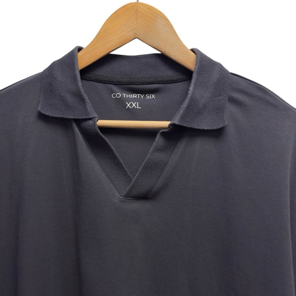 Co Thirty Six Men's Size XXL Navy Blue Pullover V-Neck Cotton Stretch Polo Shirt